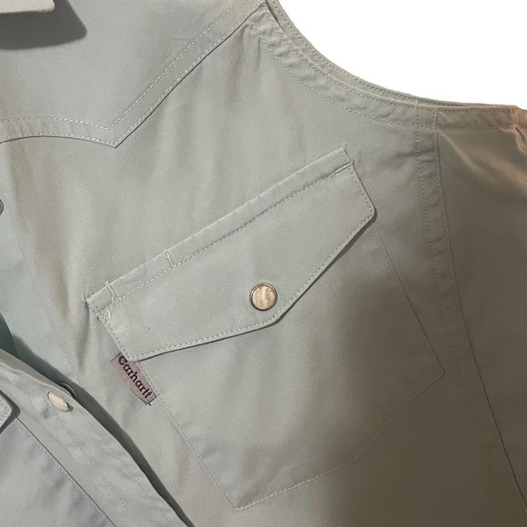 Carhartt Marble Button Down Light Blue Sleeveless Polo - Picture 4 of 8